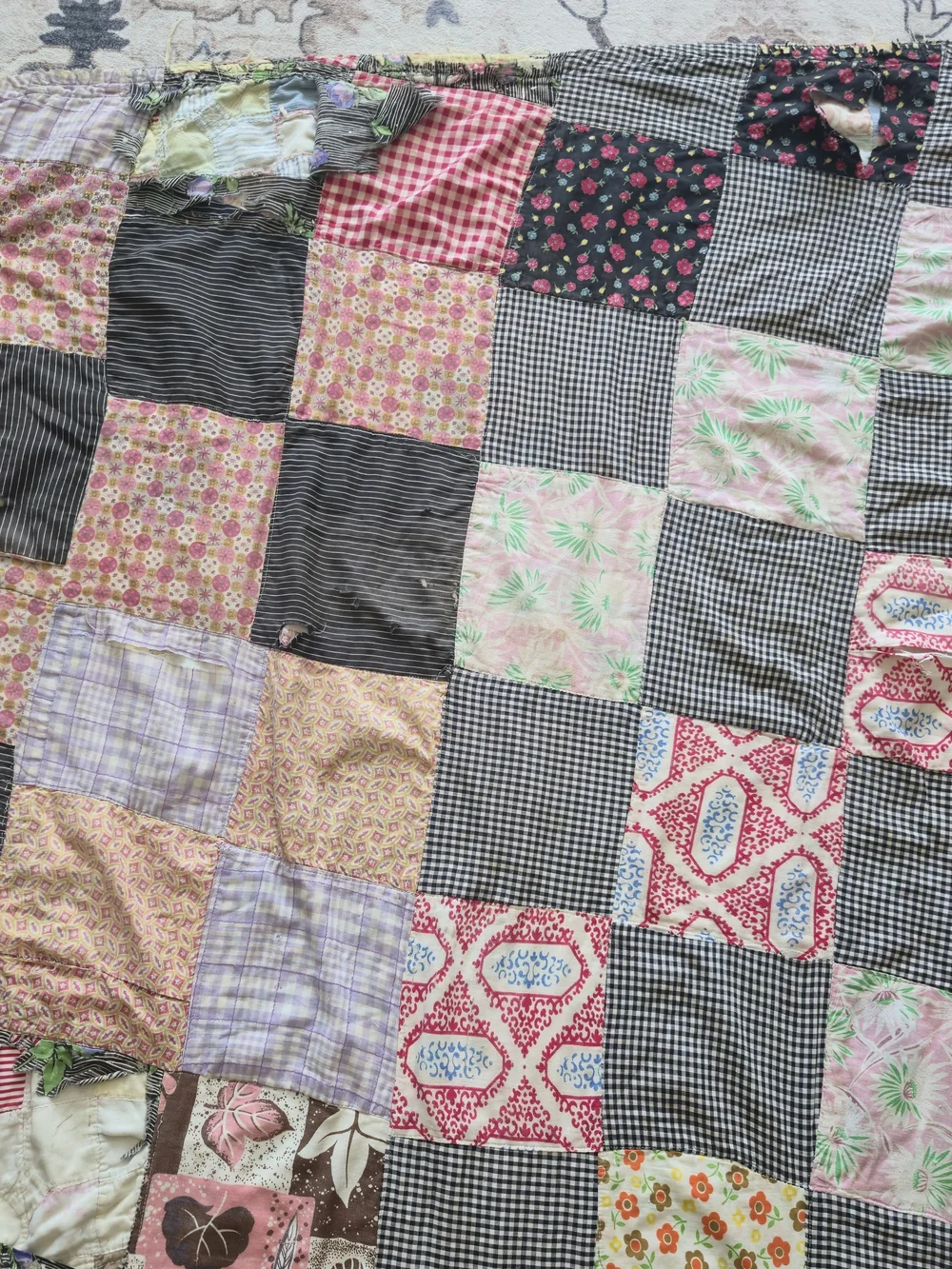 Vintage 30s 40s Quilt on Quilt Patched Over Cutter Craft 63x76 Heavy 6lb